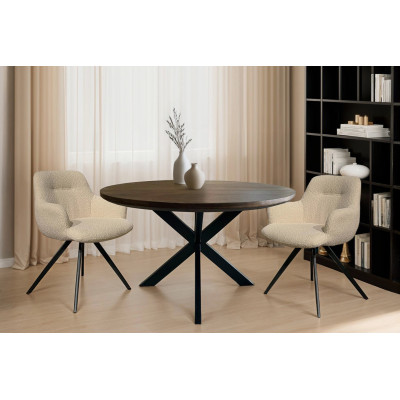 MACY-Table à manger ronde D.120 cm en bois massif foncé