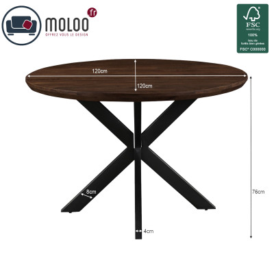MACY-Table à manger ronde D.120 cm en bois massif foncé