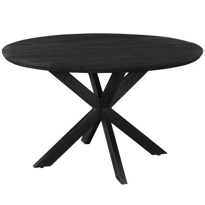 MACY-Table à manger ronde D.120 cm en bois massif noir