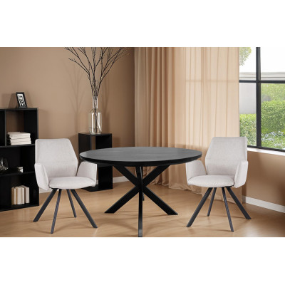 MACY-Table à manger ronde D.120 cm en bois massif noir