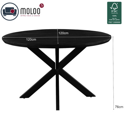 MACY-Mesa de comedor redonda D.120 cm de madera maciza negra