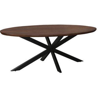 MACY-Table à manger ovale L.210 cm en bois massif foncé