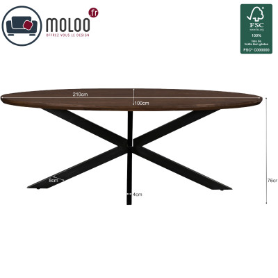 MACY-Mesa de comedor ovalada L210 cm de madera maciza oscura
