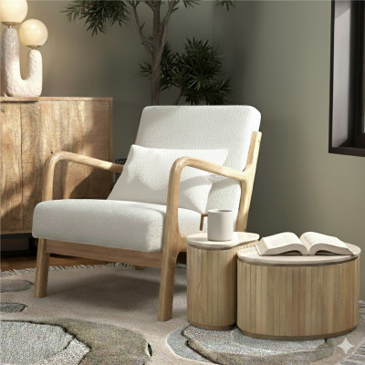 BEAN-Set di 2 tavolini in marmo e legno naturale