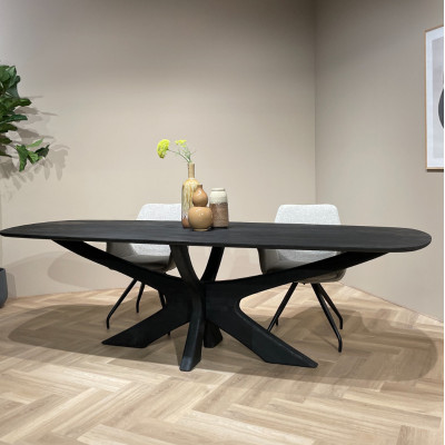 EPSYLON-Tavolo da pranzo ovale per 8 persone, L.220 cm in legno massello nero