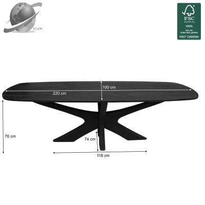 EPSYLON-Tavolo da pranzo ovale per 8 persone, L.220 cm in legno massello nero