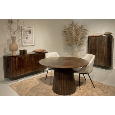 SIENNE-Table à manger Ronde 4 personnes D.130, Manguier teinté noyer