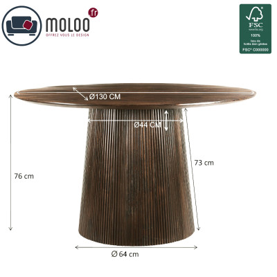 SIENNE-Table à manger Ronde 4 personnes D.130, Manguier teinté noyer