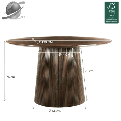 SIENNE-Table à manger Ronde 4 personnes D.130, Manguier teinté noyer