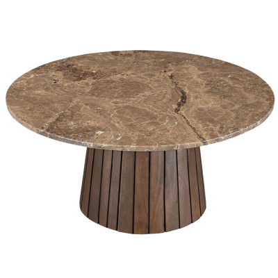 MILANO-Table basse ronde D.80 cm en Marbre emperador et bois massif