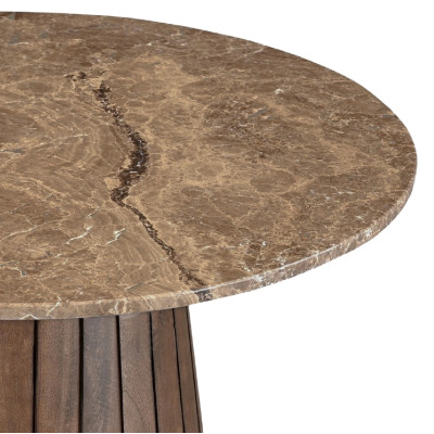MILANO-Table basse ronde D.80 cm en Marbre emperador et bois massif