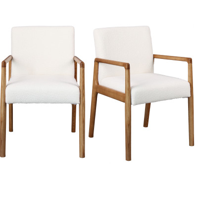 ALBAN-2er Set Tischsessel aus Stoff Ecru und Esche Natur