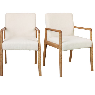 ALBAN-Fauteuil de table, tisssu SoftCellar Ecru et Frêne naturel (x2)