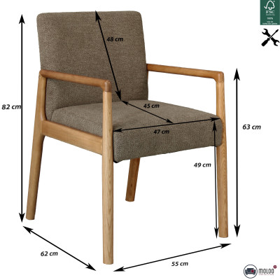 ALBAN-Sillón de mesa, tela marrón y fresno natural (x2)