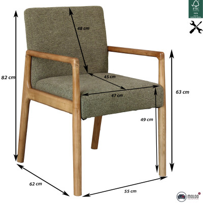 ALBAN-Sillón de mesa, tela verde y fresno natural (x2)