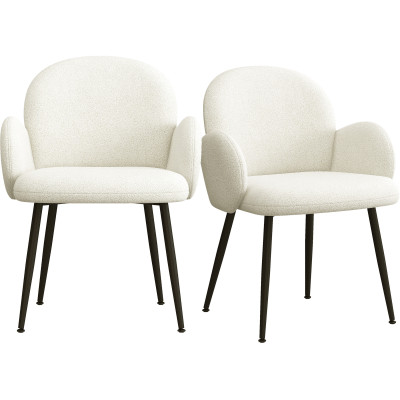 ALICE-Chaise en tissu bouclé Ecru et pieds métal noir (x2)