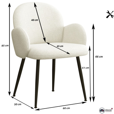 ALICE-Chaise en tissu bouclé Ecru et pieds métal noir (x2)