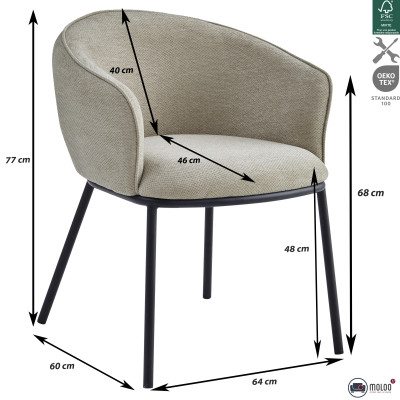 ALVIN-Fauteuil de table en tissu Luxury Grège