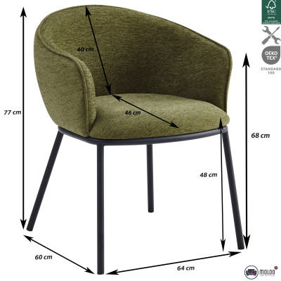 ALVIN-Poltrona da tavolo in tessuto Luxury Kaki