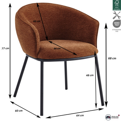 ALVIN-Fauteuil de table en tissu Luxury Terracotta