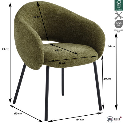 SHARP-Poltrona da tavolo in tessuto Luxury Kaki (x2)