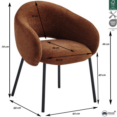 SHARP-Poltrona da tavolo in tessuto Luxury Terracotta (x2)