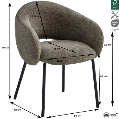 SHARP-Fauteuil de table en tissu Luxury Taupe (x2)