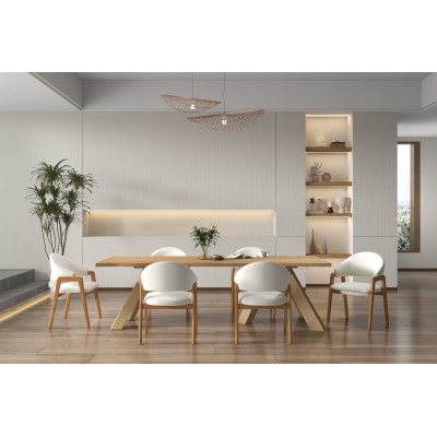 WOOL-Silla de tela color crudo y fresno natural (x2)