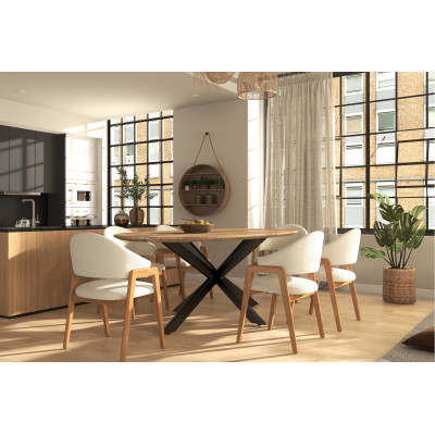 WOOL-Chaise en Tissu Curly Ecru et Frêne naturel (x2)