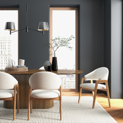 WOOL-Silla de tela color crudo y fresno natural (x2)