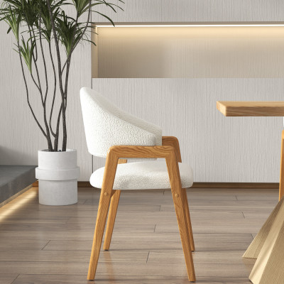 WOOL-Chaise en Tissu Curly Ecru et Frêne naturel (x2)