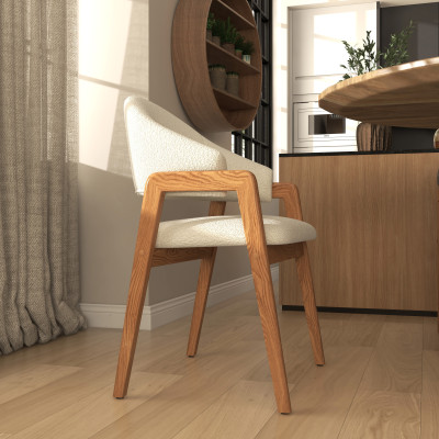 WOOL-Silla de tela color crudo y fresno natural (x2)