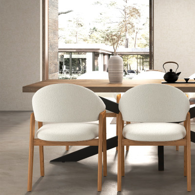 WOOL-Sedia in tessuto ecru e frassino naturale (x2)