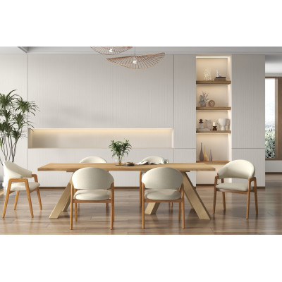 WOOL-Sedia in tessuto ecrù e frassino naturale (x2)