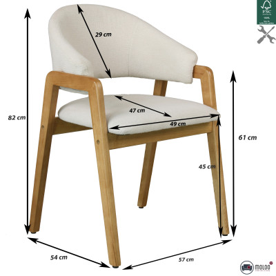 WOOL-Silla de tela color crudo y fresno macizo natural (x2)