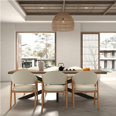 WOOL-Silla de tela color crudo y fresno macizo natural (x2)