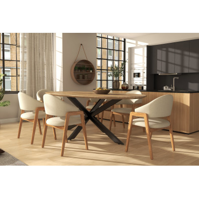 WOOL-Silla de tela color crudo y fresno macizo natural (x2)