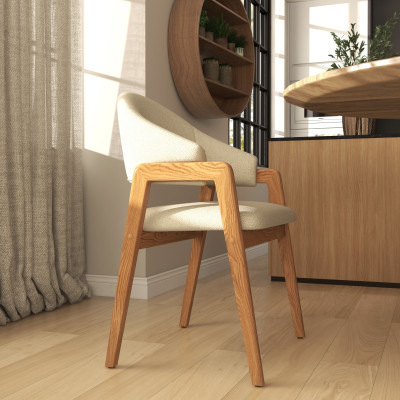 WOOL-Silla de tela color crudo y fresno macizo natural (x2)