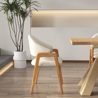 WOOL-Silla de tela color crudo y fresno macizo natural (x2)