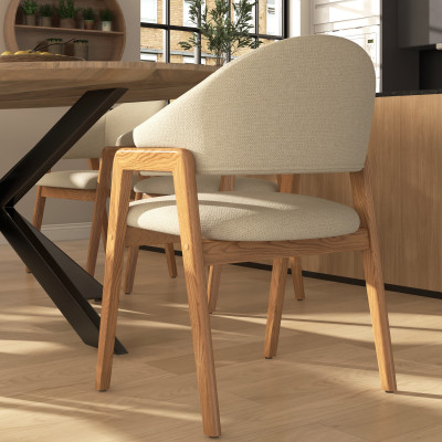 WOOL-Silla de tela color crudo y fresno macizo natural (x2)