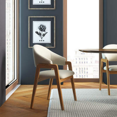 WOOL-Silla de tela color crudo y fresno macizo natural (x2)