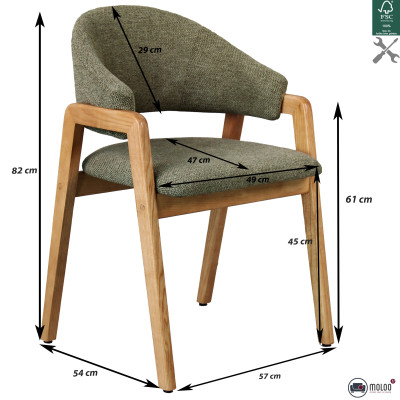 WOOL-Sedia in tessuto verde e frassino naturale (x2)