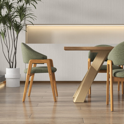 WOOL-Silla de tela verde y fresno natural (x2)