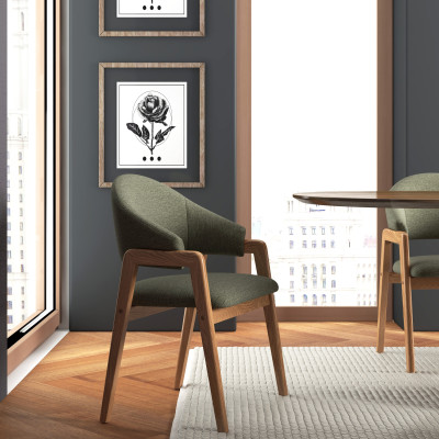 WOOL-Silla de tela verde y fresno natural (x2)