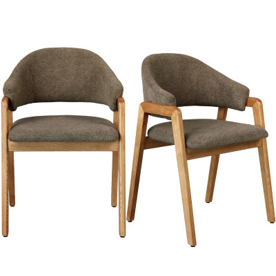 WOOL-Sedia in tessuto marrone e frassino naturale (x2)