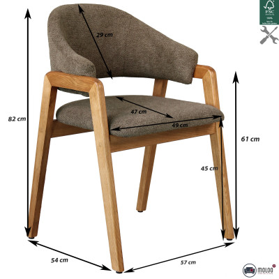 WOOL-Sedia in tessuto marrone e frassino naturale (x2)