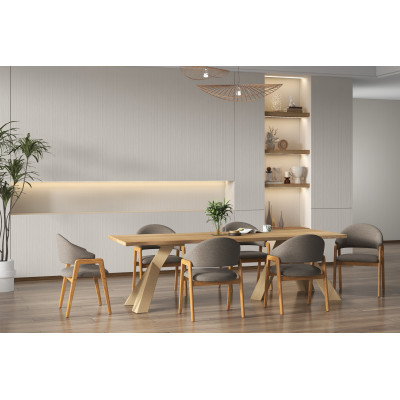 WOOL-Sedia in tessuto marrone e frassino naturale (x2)