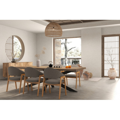 WOOL-Sedia in tessuto marrone e frassino naturale (x2)