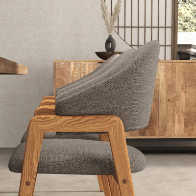 WOOL-Silla de tela marrón y fresno natural (x2)