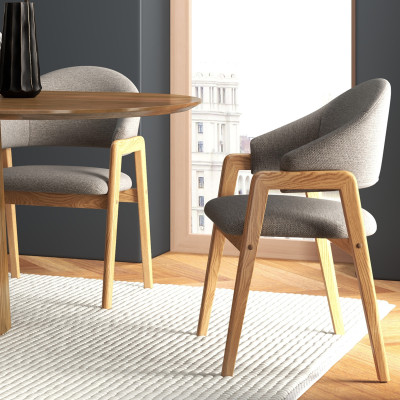 WOOL-Chaise en Tissu SoftCellar Taupe et Frêne massif naturel (x2)